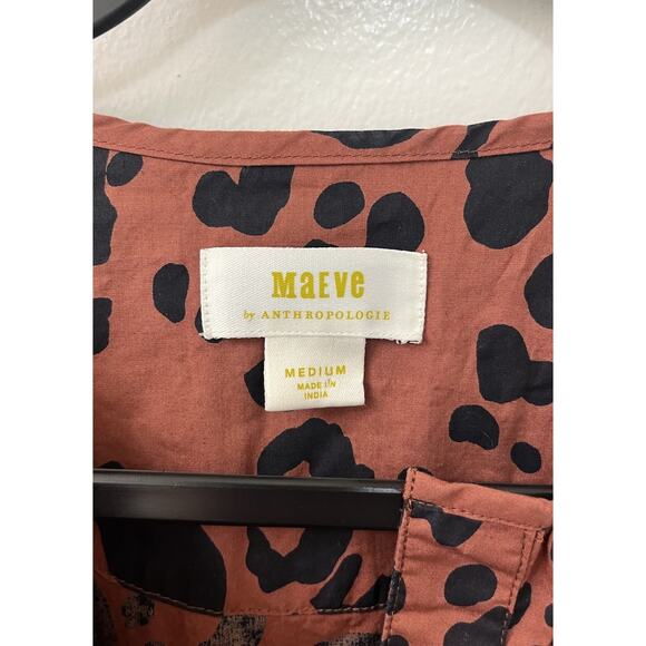 Anthropologie Maeve Somerset Maxi Dress Leopard Size Medium Brown short sleeve - Picture 4 of 8